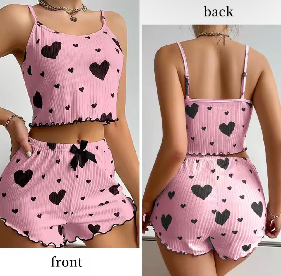 Women's Pajamas Set Sleepwear 2 PCS Short Tank Tops And Shorts S M L White Ventilate Soft Casual Love Printing