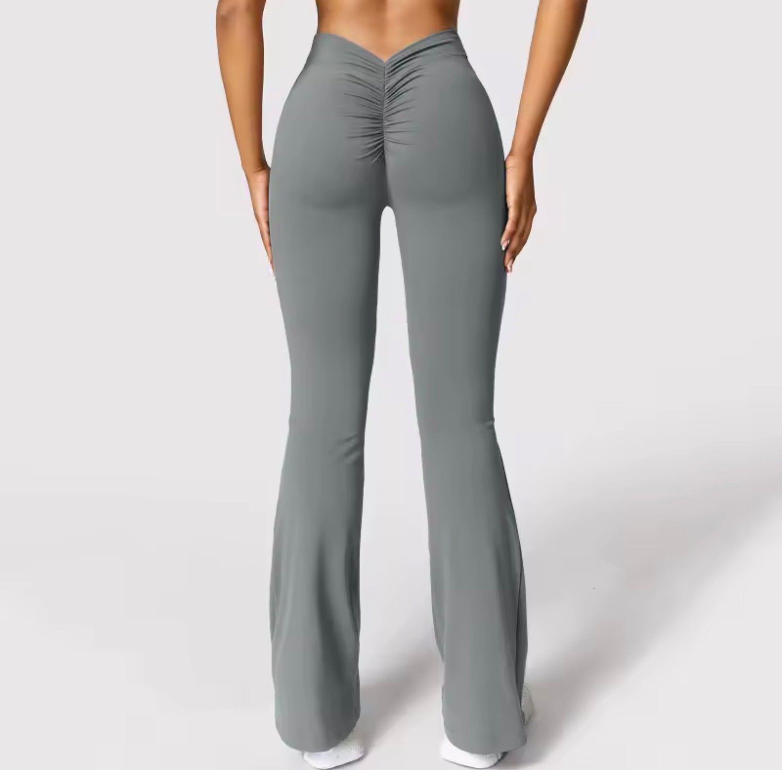 Fashion Micro Horn Leggings Women V-back Waist Sports Pants High Waist Push Up Butt Gym Pants Solid Slim Casual Leggings
