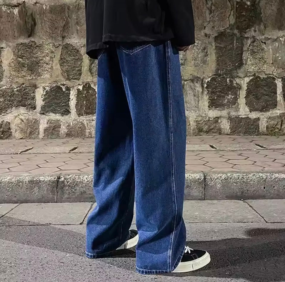 Korean Style Streetwear New Fashion Baggy Casual Men Jeans High Street Harajuku  Denim Trousers Men Brand pants Black grey Blue