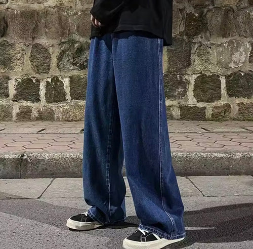 Korean Style Streetwear New Fashion Baggy Casual Men Jeans High Street Harajuku  Denim Trousers Men Brand pants Black grey Blue