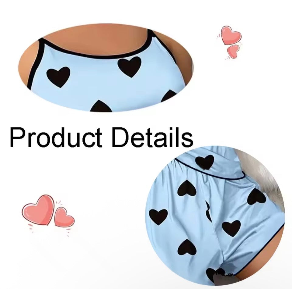 Women's Pajama Set Pajamas T-Shirts Shorts Pink Heart-Shaped Print Round Neck T-Shirt Ice Silk Top Comfortable Casual Summer ﻿