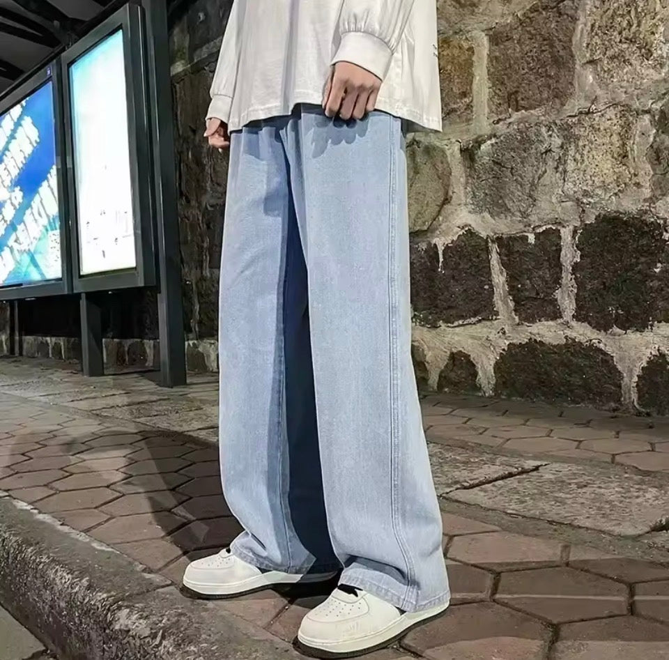 Korean Style Streetwear New Fashion Baggy Casual Men Jeans High Street Harajuku  Denim Trousers Men Brand pants Black grey Blue