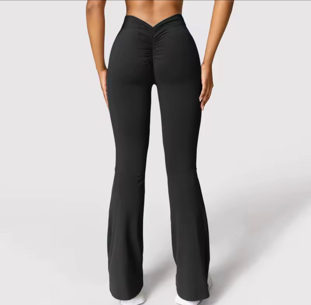 Fashion Micro Horn Leggings Women V-back Waist Sports Pants High Waist Push Up Butt Gym Pants Solid Slim Casual Leggings