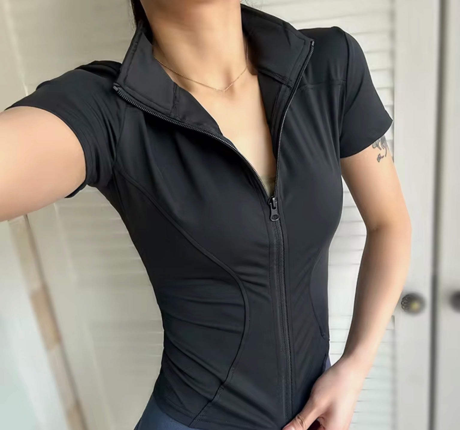 Summer High Quality Waist Slimming Training Tops Women's Quick-drying Tight Stand Collar Full Zipper Short Sleeves Yoga shirts