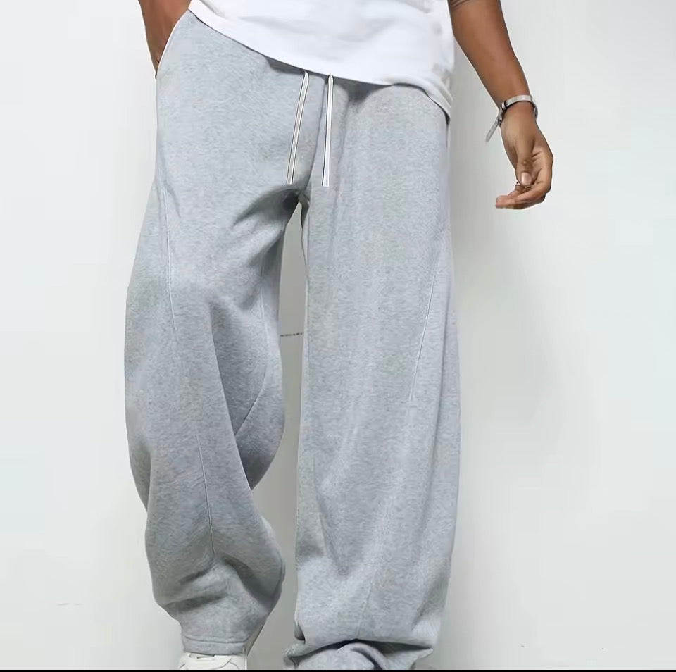 Men's heavy breathable sports jogging pants elastic drawstring waist loose straight casual trousers thick men's sweater pants