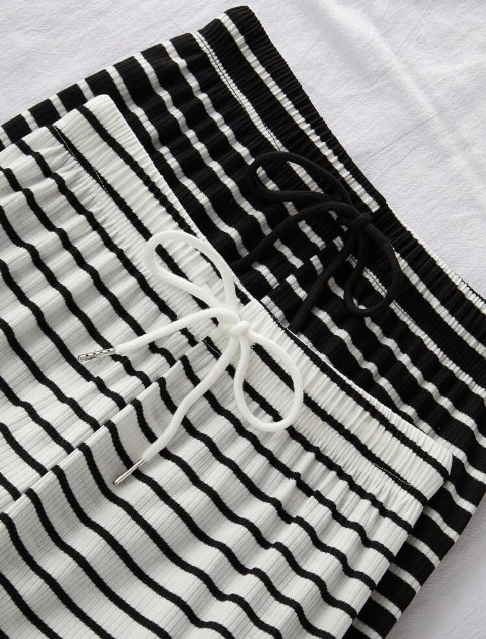 2pcs Women Casual Knit Striped Print Drawstring Waist Lounge Cozy Pants Set, Fall Winter Clothes