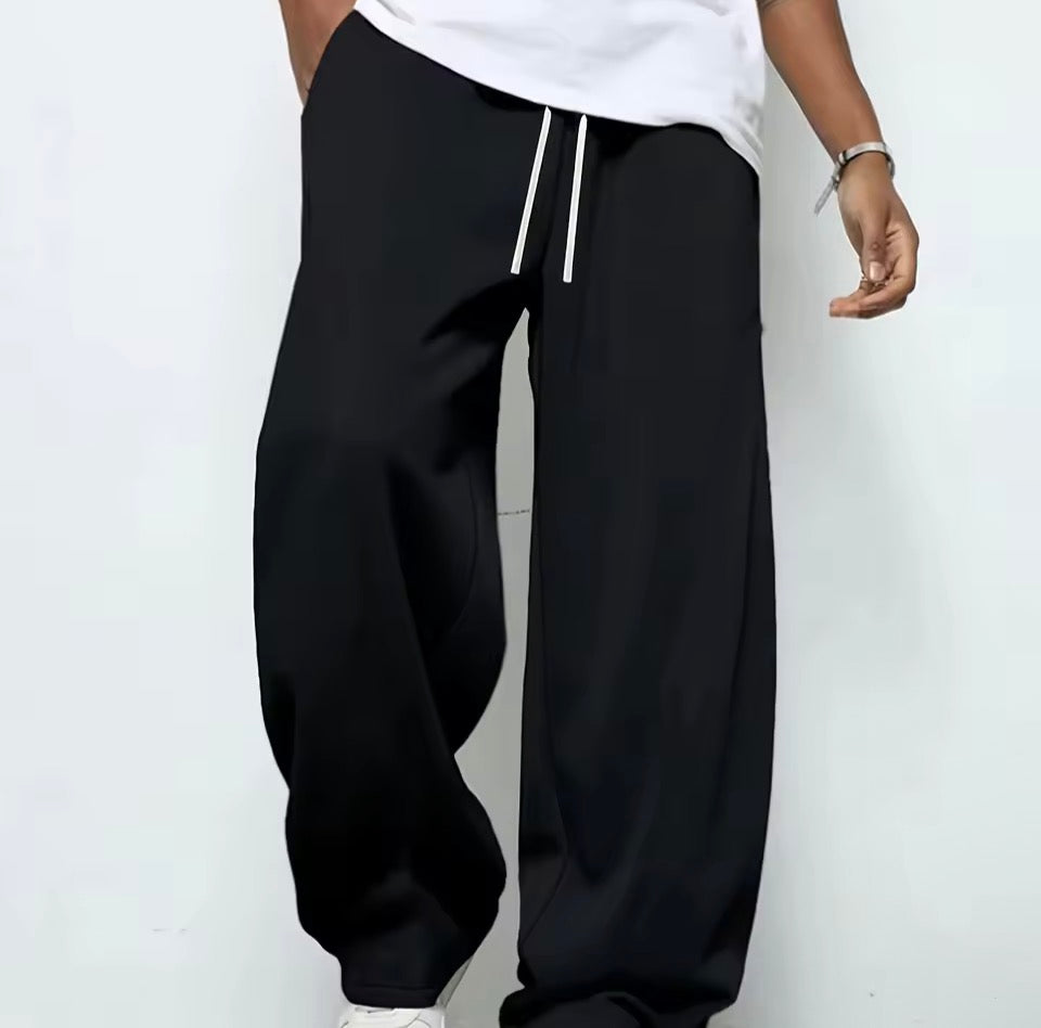 Men's heavy breathable sports jogging pants elastic drawstring waist loose straight casual trousers thick men's sweater pants