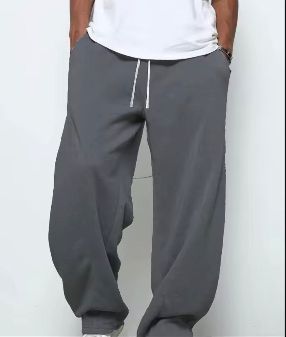 Men's heavy breathable sports jogging pants elastic drawstring waist loose straight casual trousers thick men's sweater pants